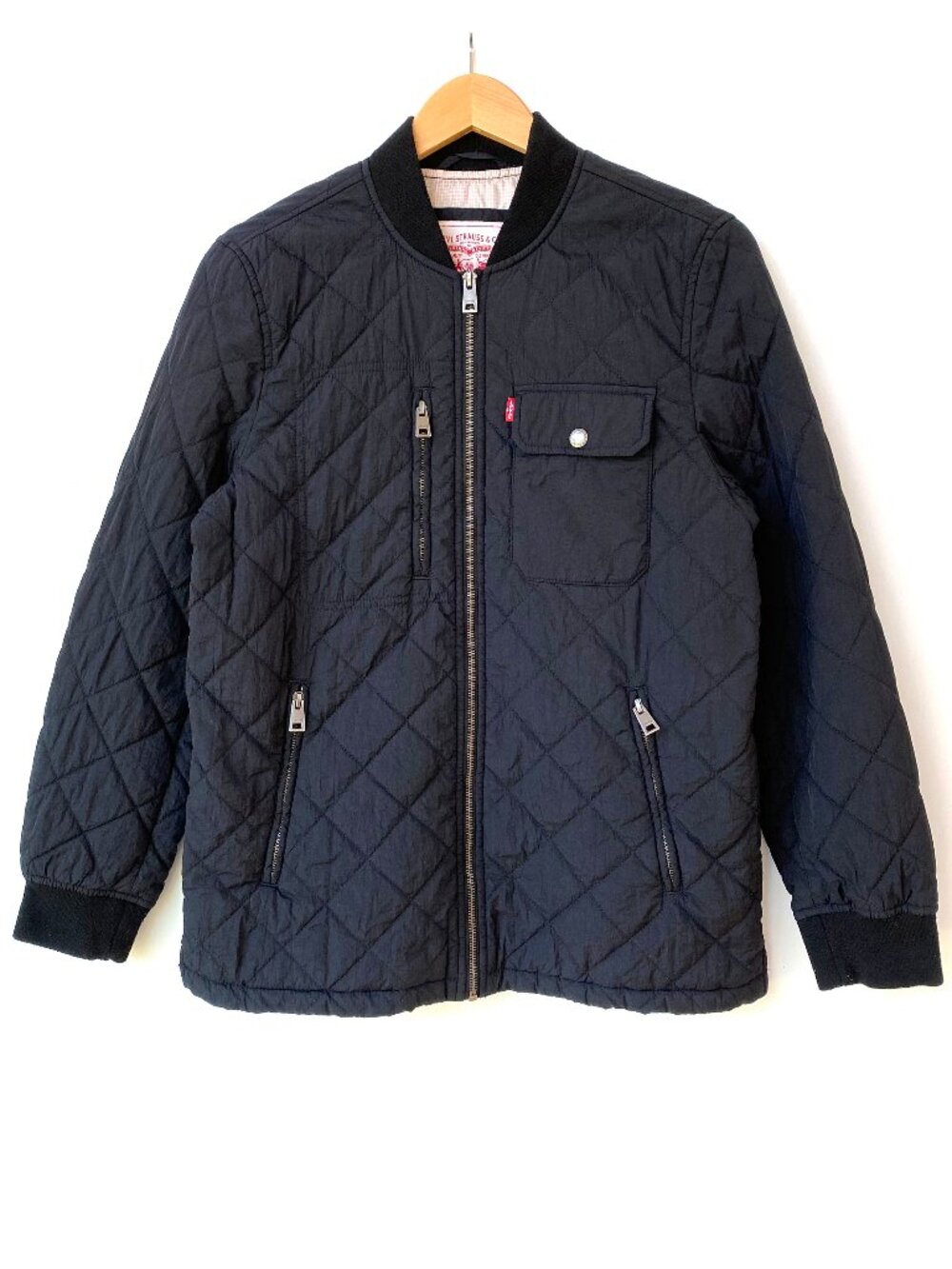 Levi's Black Diamond Quilted Bomber Utility Jacket Zip Pockets Medium